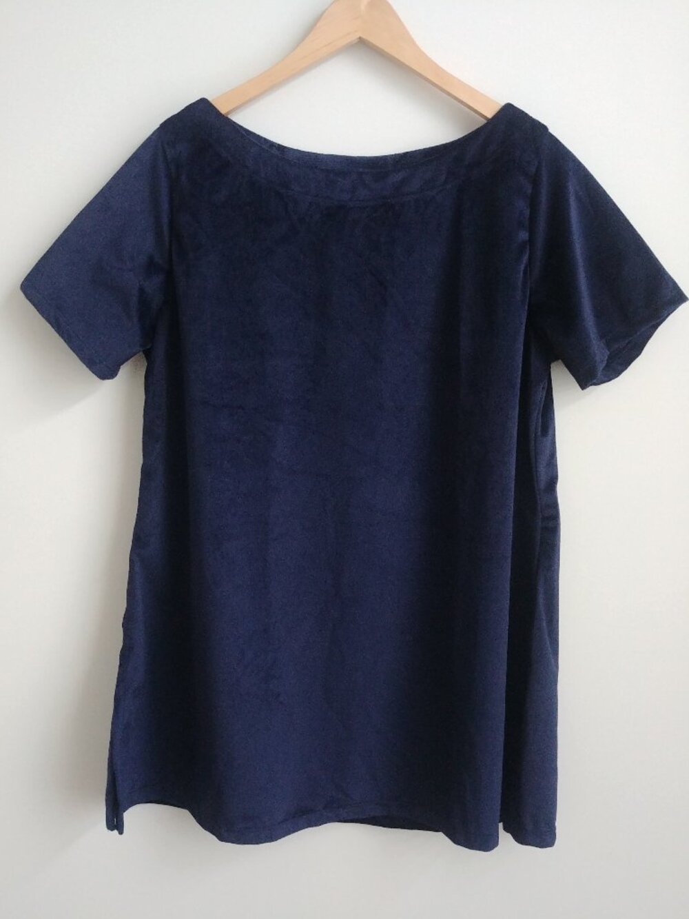 Zeaberg midnight blue velvet viscose top shirt blouse Large